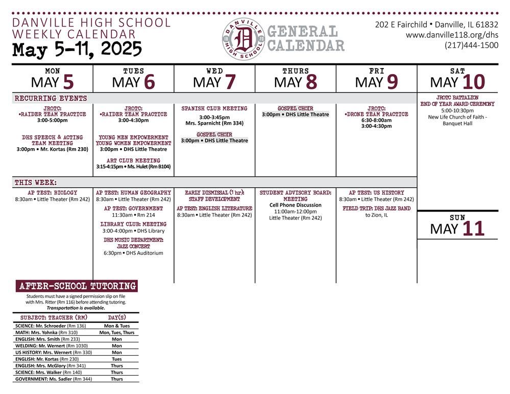 General Calendar